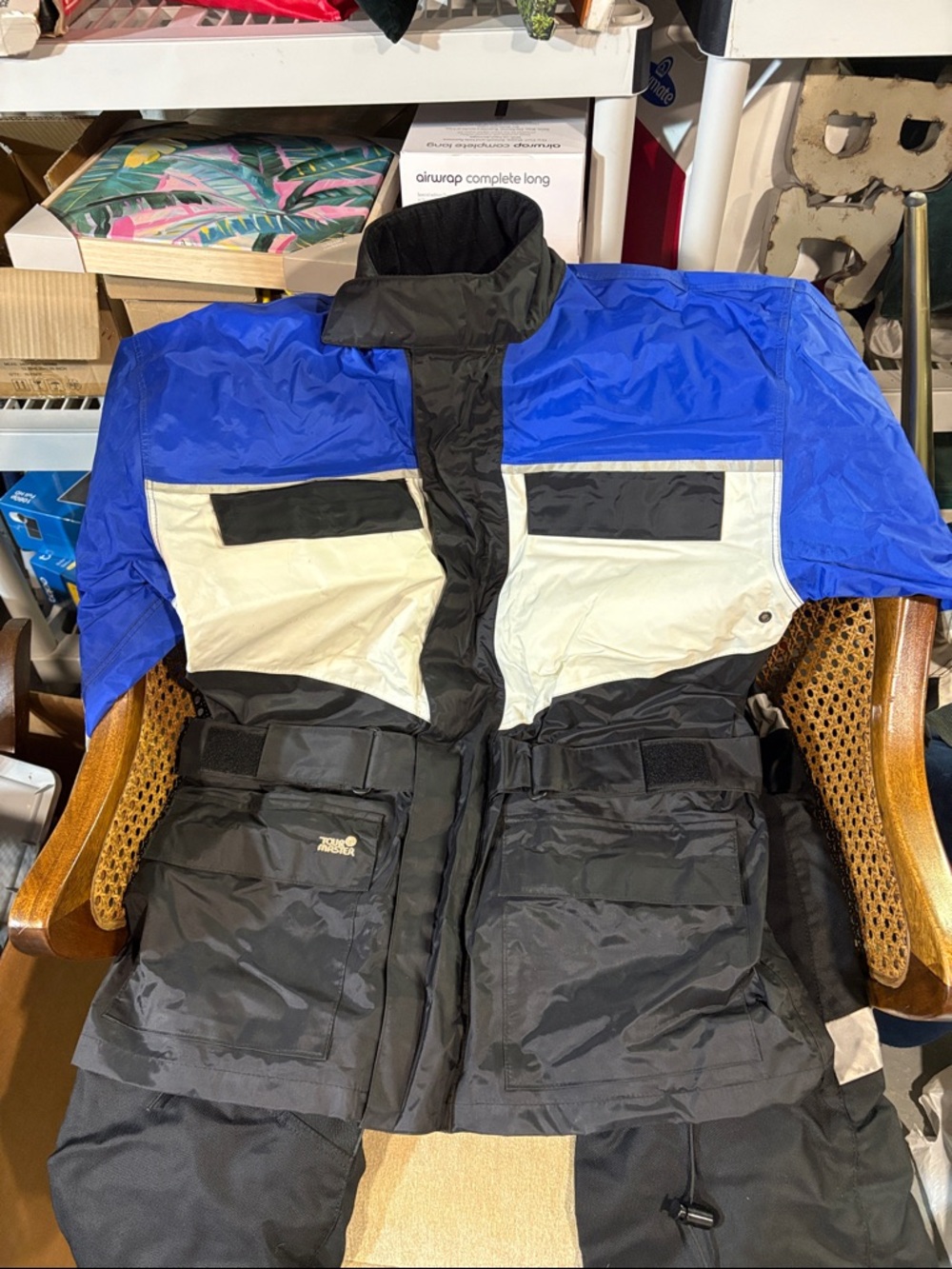 Men's Blue, Black & Cream Colorblock Windbreaker Jacket